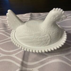 White Ceramic Hen Covered Dish